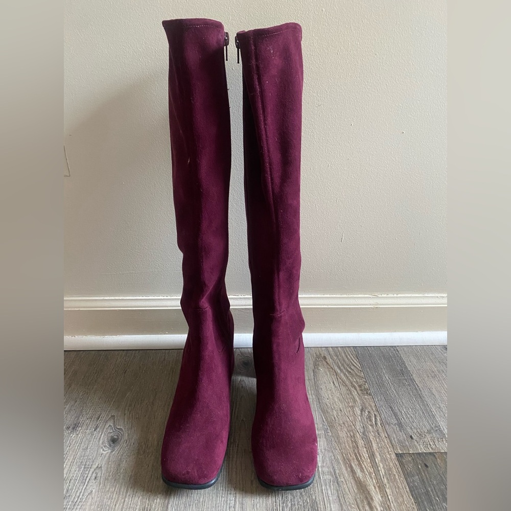 Jeffrey Campbell Knee High Suede Burgundy Boots Women's Size 9.5 Preowned